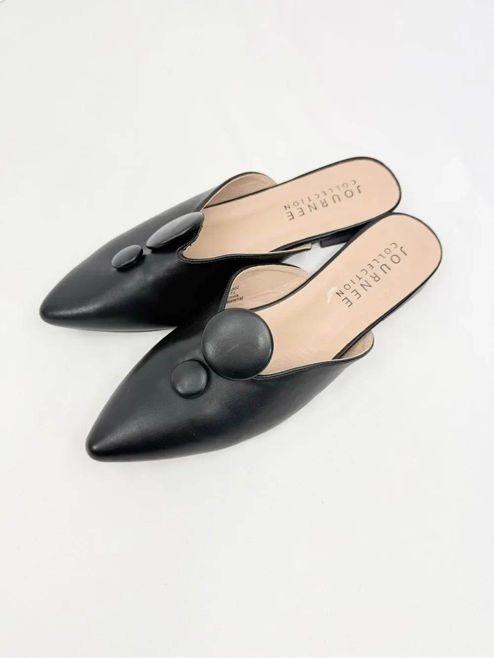 Journee Collection MALLORIE Black Vegan Leather Button Pointed Toe Slide Shoe